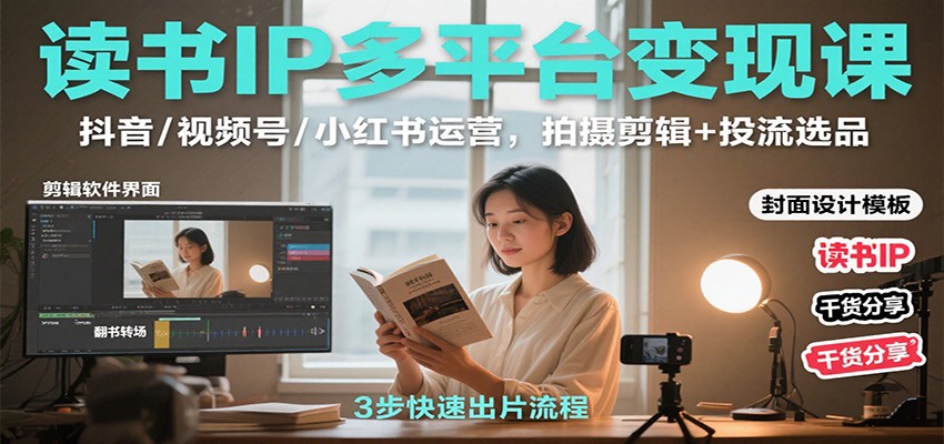读书IP多平台变现课：抖音/视频号/小红书运营，拍摄剪辑+投流选品-青年网赚