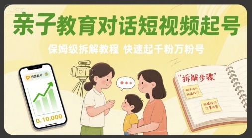 亲子教育对话短视频起号，保姆级拆解教程，快速起千粉万粉号-青年网赚