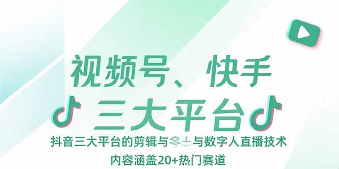 视频号、快手、抖音三大平台的剪辑与数字人直播技术，内容涵盖20+热门赛道-青年网赚