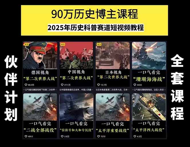 图片[1]-历史短视频赛道变现课，百集素材库应用，文案剪辑技巧，账号运营全案-青年网赚