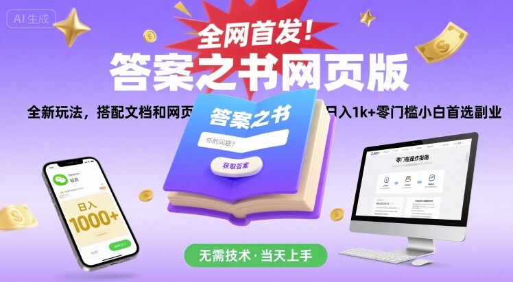 全网首发！答案之书网页版，全新玩法，搭配文档和网页，日入1k+零门槛小白首选副业【揭秘】-青年网赚