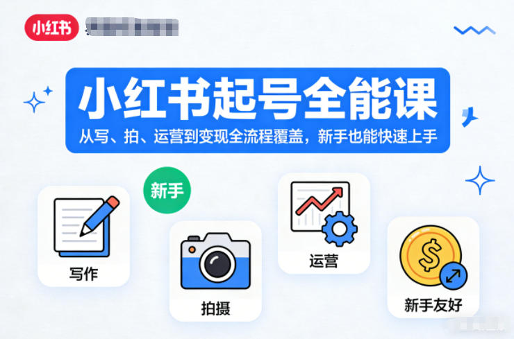 小红书起号全能课，从写、拍、运营到变现全流程覆盖，新手也能快速上手-青年网赚