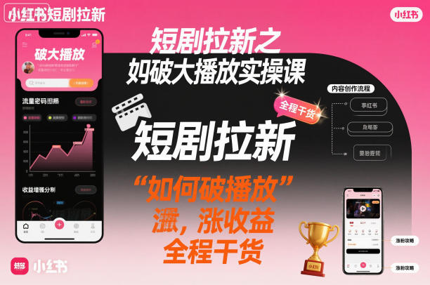 短剧拉新之小红书如何破大播放实操课，如何破播放，涨收益，全程干货-青年网赚