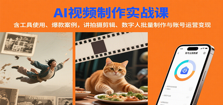 AI视频制作实战：含工具使用、爆款案例，讲拍摄剪辑、数字人批量制作与账号运营变现-青年网赚