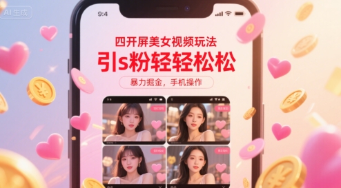 四开屏美女视频玩法，引s粉轻轻松松，暴力掘金，手机操作【揭秘】-青年网赚