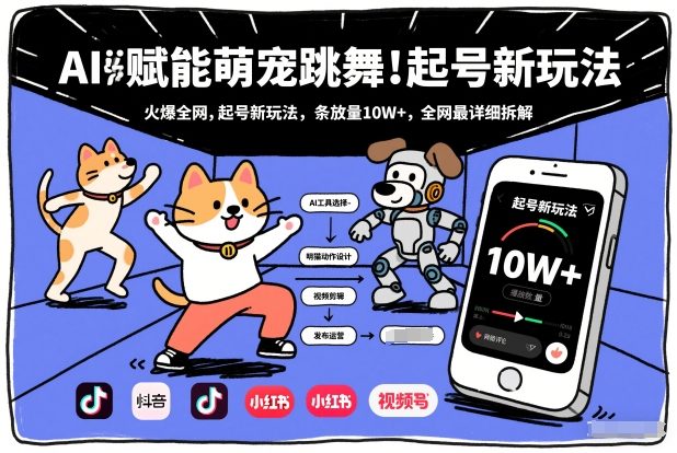 AI赋能萌宠跳舞，火爆全网，起号新玩法，条条播放量10W+，全网最详细拆解-青年网赚