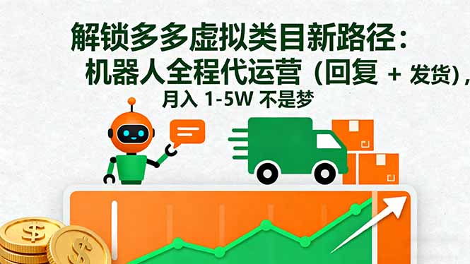 解锁多多虚拟类目新路径：机器人全程代运营(回复 + 发货-青年网赚