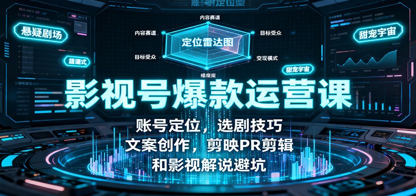 影视号爆款运营课：账号定位，选剧技巧，文案创作，剪映PR剪辑和影视解说避坑-青年网赚