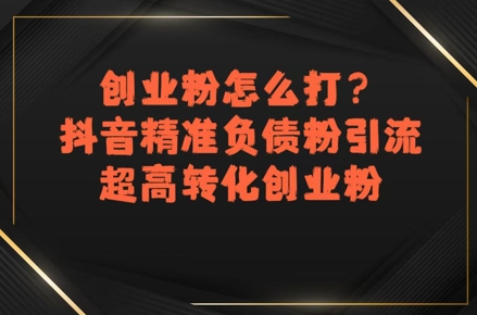 创业粉怎么打？抖音精准负债粉引流，超高转化创业粉-青年网赚