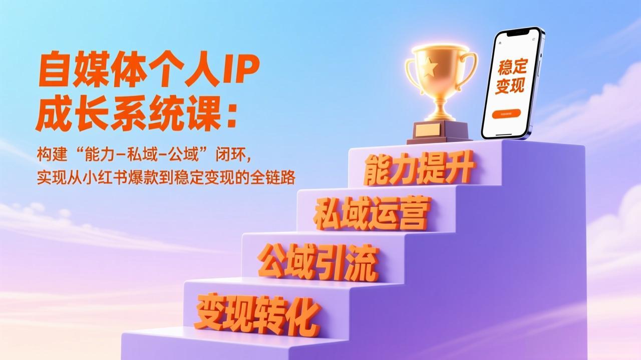 自媒体个人IP成长系统课：构建“能力-私域-公域”闭环，实现从小红书爆款到稳定变现的全链路-青年网赚