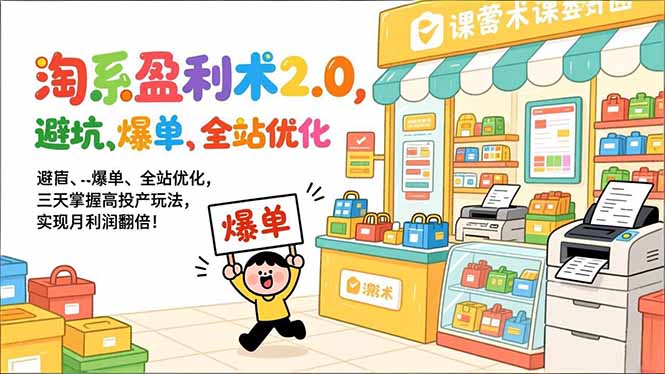淘系盈利术2.0，避坑、爆单、全站优化，三天掌握高投产玩法，实现月利润翻倍！-青年网赚