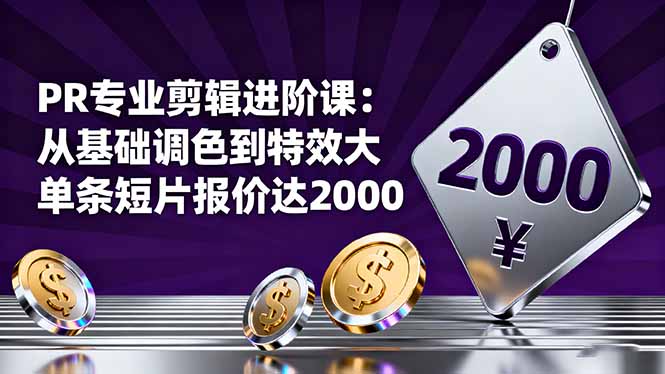 PR专业剪辑进阶课:从基础调色到特效大片的进阶技能,单条短片报价达2000-青年网赚