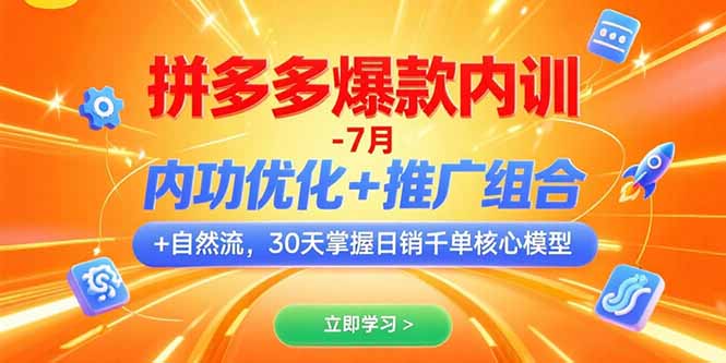 拼多多爆款内训-7月 内功优化+推广组合+自然流 30天掌握日销千单核心模型-青年网赚