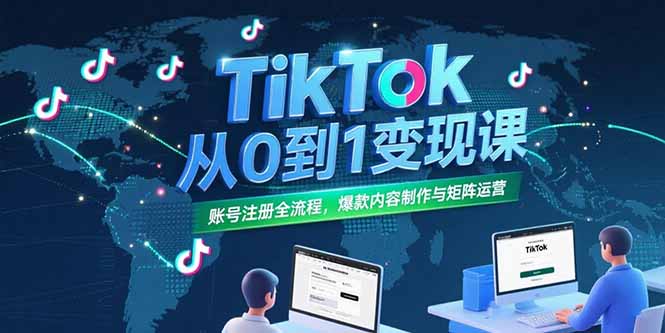 TikTok从0到1变现课，账号注册全流程，爆款内容制作与矩阵运营-青年网赚