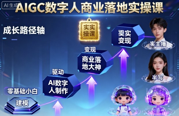 AIGC数字人商业落地实操课，从零基础小白到AI数字人大神-青年网赚