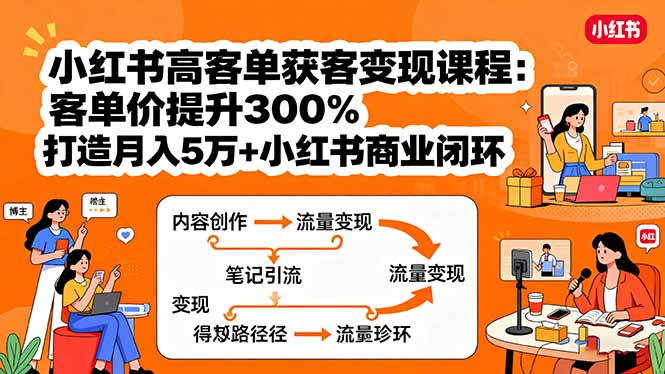 小红书高客单获客变现课程：客单价提升300%，打造月入10万+小红书商业闭环-青年网赚