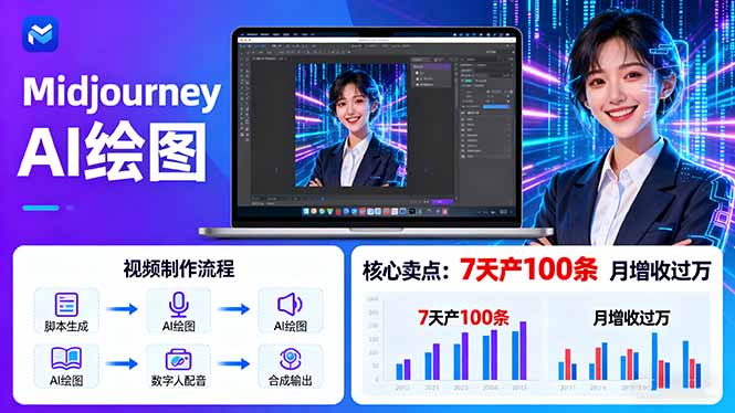 AI绘图照片开口说话视频制作：Midjourney+数字人，7天产100条月增收过万-青年网赚