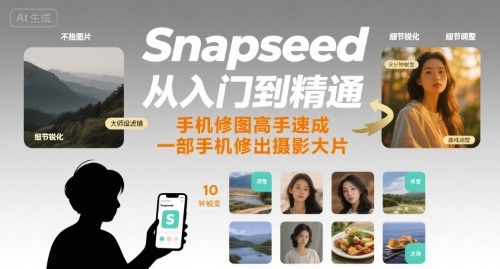 Snapseed从入门到精通，手机修图高手速成，一部手机就能修出摄影大片-青年网赚