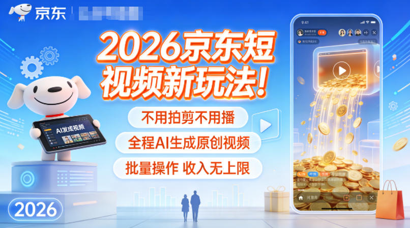 2026京东短视频新玩法！不用拍剪不用播，全程AI生成原创视频，批量操作收入无上限-青年网赚