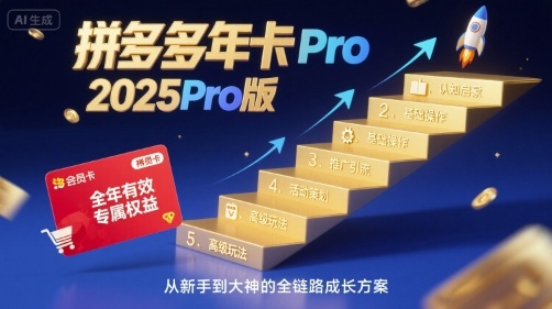 拼多多年卡2025Pro版，五大板块从认知到基础、从推广到活动、从活动到玩法-青年网赚