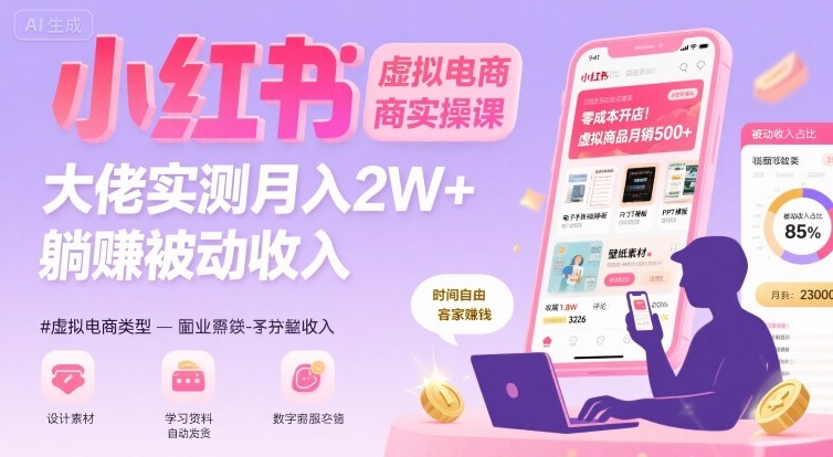 小红书虚拟电商，大佬实测月入2W+，实现被动收入-青年网赚