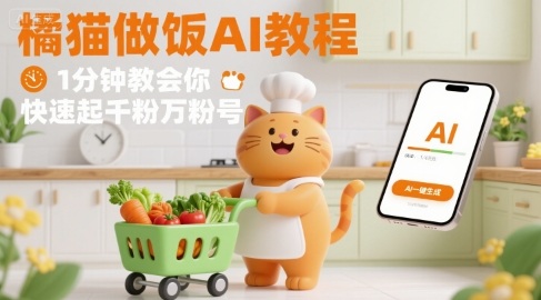 有趣的橘猫买菜做饭视频，用AI一键搞定，1分钟教会你，快速起千粉万粉号-青年网赚