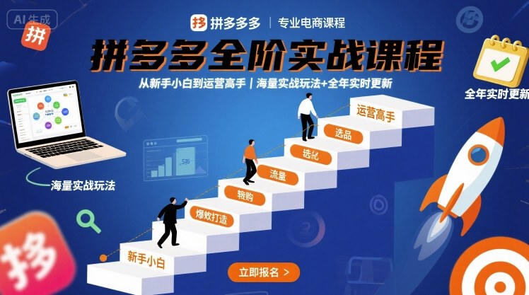 拼多多全阶实战课程，从新手小白到运营高手，海量实战玩法+全年实时更新【2025年9月更新】-青年网赚