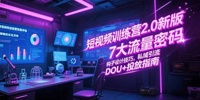 短视频训练营2.0新版，7大流量密码/钩子设计技巧/私域引流/DOU+投放指南-青年网赚
