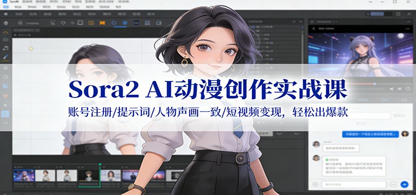 Sora2 AI动漫创作实战课：账号注册/提示词/人物声画一致/短视频变现，轻松出爆款-青年网赚