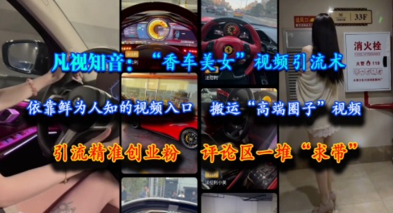 凡视知音：“香车美女”视频引流术，依靠鲜为人知的视频入口，搬运“高端圈子”视频，引流精准创业粉，评论区一堆“求带”-青年网赚
