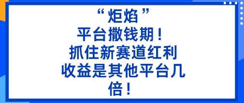 “炬焰”：平台撒钱期！抓住新赛道红利，5分钟二创内容，收益是其他平台几倍！-青年网赚