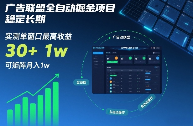 广告联盟全自动掘金项目，稳定长期，实测单窗口最高收益30+，可矩阵月入1w+【揭秘】-青年网赚