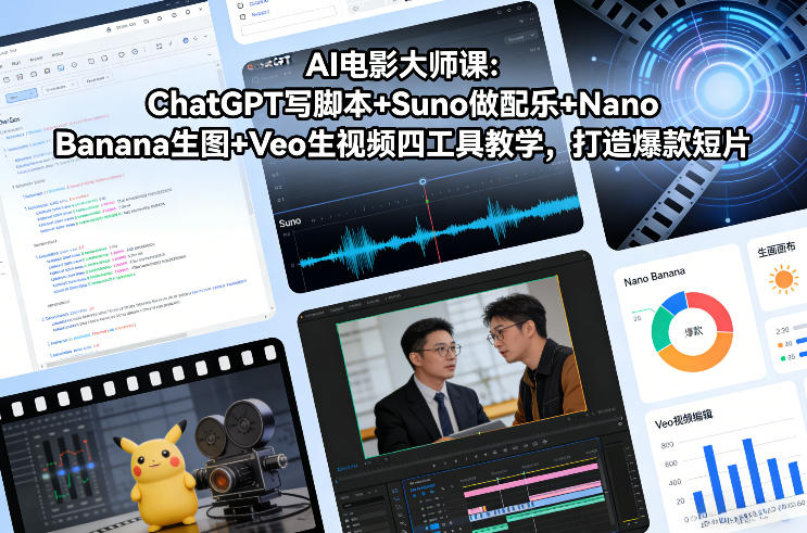 AI电影大师课：ChatGPT写脚本+Suno做配乐+Nano Banana生图+Veo生视频，打造爆款短片-青年网赚