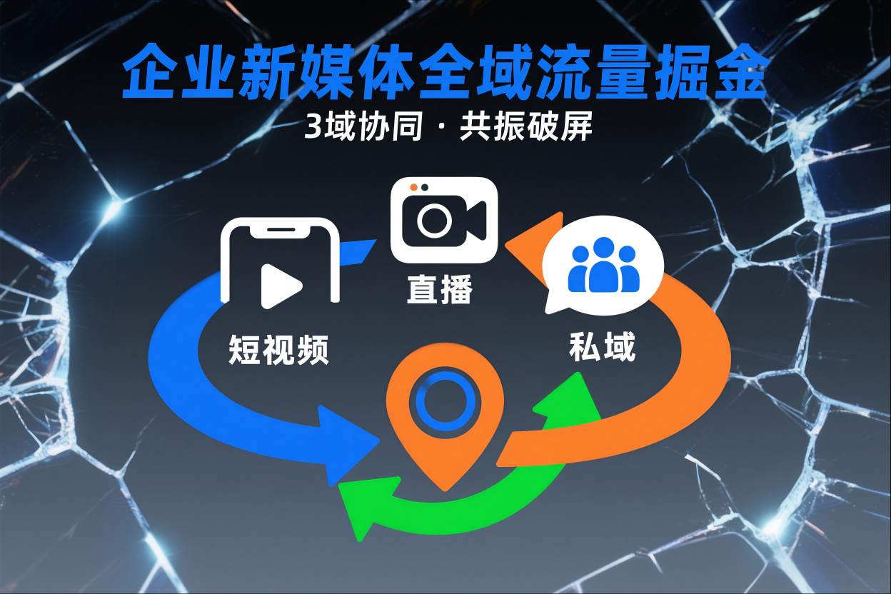 短视频全域商业模式，企业新媒体全域流量掘金，3域协同，共振破屏，短视频-直播-私域-地域-青年网赚