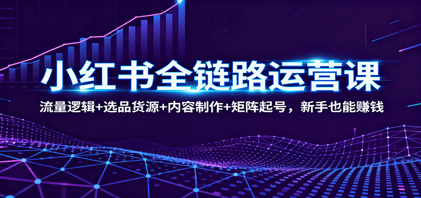 小红书全链路运营课:流量逻辑+选品货源+内容制作+矩阵起号,新手也能赚钱-青年网赚