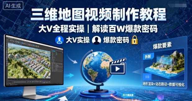 三维地图视频制作教程，大V全程实操，解读百W爆款密码-青年网赚