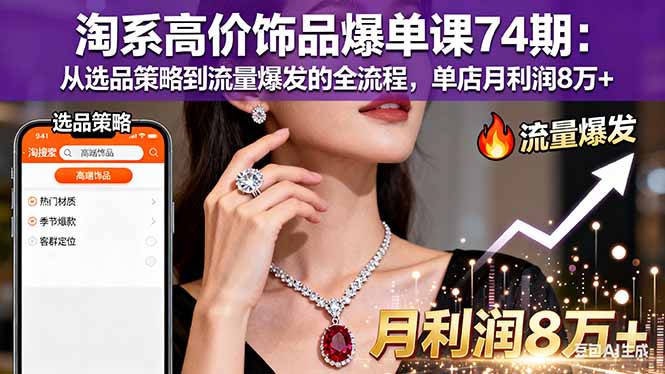 淘系高价饰品爆单课74期：从选品策略到流量爆发的全流程，单店月利润8万+-青年网赚
