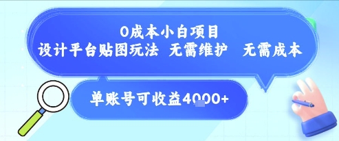 0成本小白项目，设计平台贴图玩法，无需维护，无需成本，单账号单月可产生收益4k+-青年网赚