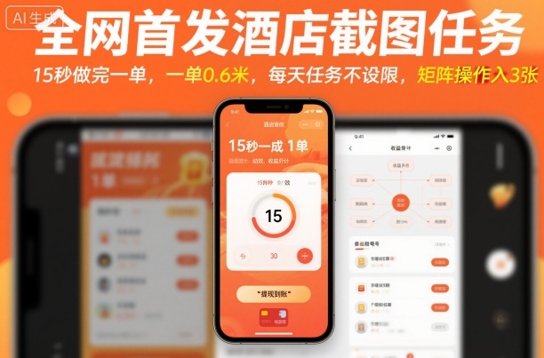 全网首发酒店截图任务，15秒做完一单，一单0.6米，每天任务不设限，矩阵操作日入3张【揭秘】-青年网赚
