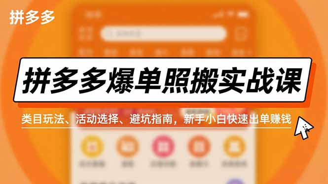 拼多多爆单照搬实战课，类目玩法、活动选择、避坑指南，新手小白快速出单赚钱-青年网赚