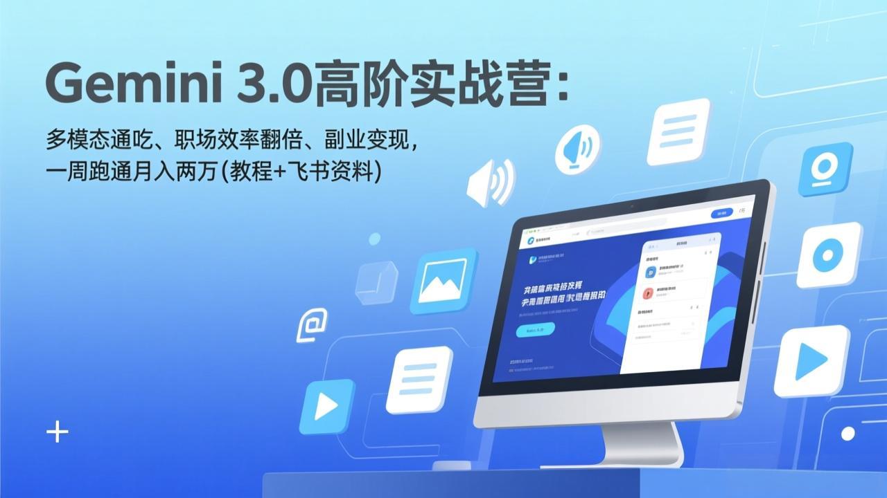 Gemini 3.0高阶实战营：多模态通吃、职场效率翻倍、副业变现，一周跑通月入两万(教程+飞书资料-青年网赚