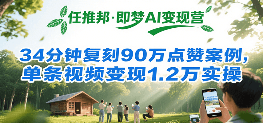 任推邦·即梦AI变现营，34分钟复刻90万点赞案例，单条视频变现1.2万实操-青年网赚