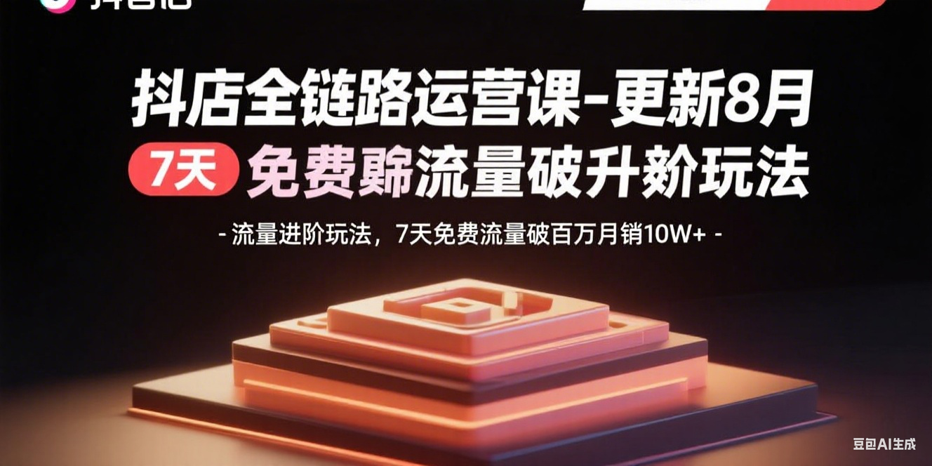 抖店全链路运营课-更新8月：流量进阶玩法，7天免费流量破百万月销10W+-青年网赚