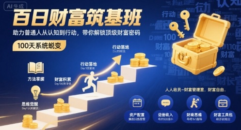 百日财富筑基班，助力普通人从认知到行动，带你解锁顶级财富密码-青年网赚