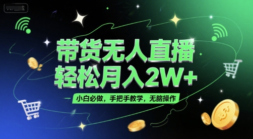 带货无人直播，轻松月入2W+，小白必做，手把手教学，无脑操作(附学习资料)-青年网赚