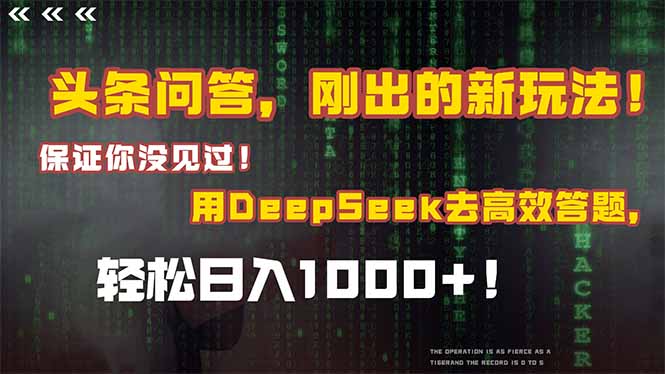 头条问答，刚出的新玩法！保证你没见过！结合Deepseek高效答题，日入1000+-青年网赚
