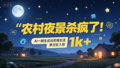农村夜景杀疯了！AI一键生成治愈系慢生活，单日狂入1k+-青年网赚
