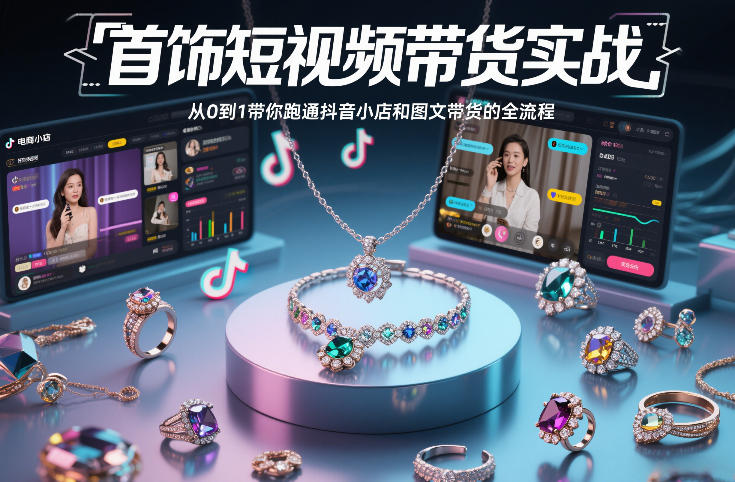 首饰短视频带货实战，从0到1带你跑通抖音小店和图文带货的全流程-青年网赚