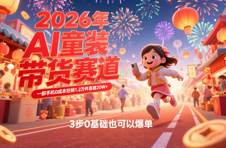 AI童装新春带货赛道，一部手机0成本狂销1.2万件喜提20W+，3步0基础也可以爆单-青年网赚