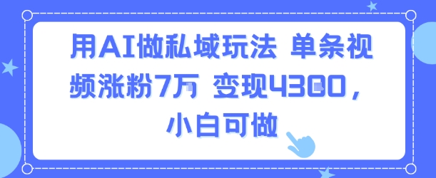 用AI做私域玩法，单条视频涨粉7W变现4.3k，小白可做-青年网赚